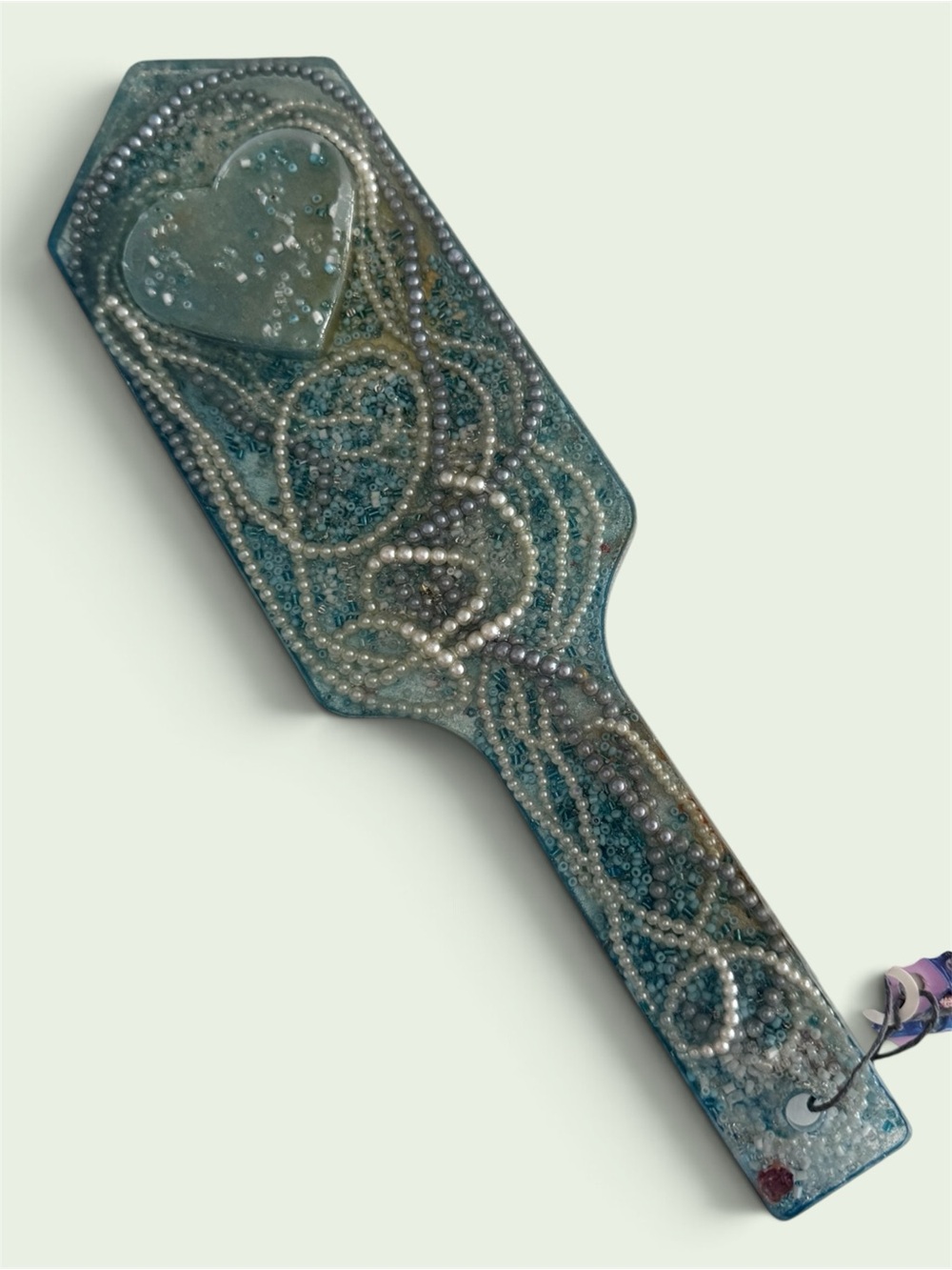 Handcrafted Teal Resin Paddle with Pearl Inlay
